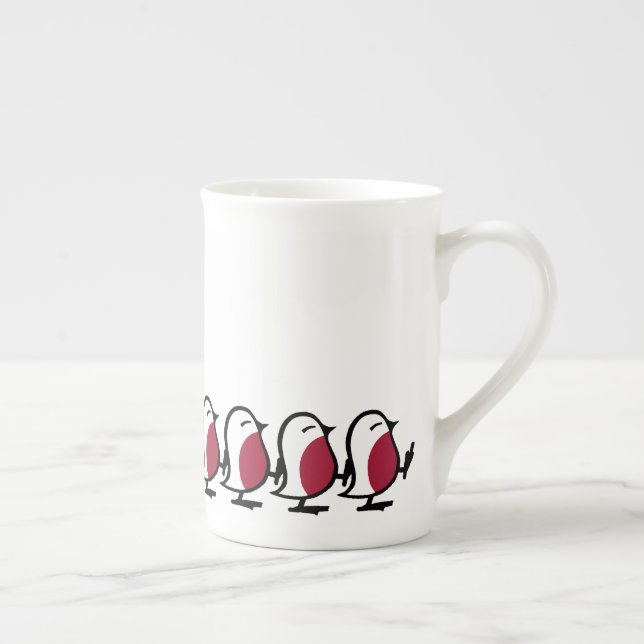 Caneca De Porcelana Desenho simples de linha de pássaros Robins Marcha (Direita)