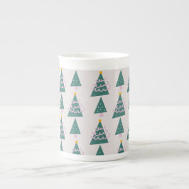Caneca De Porcelana Desenhos de Árvores Fofas Rosa Verde