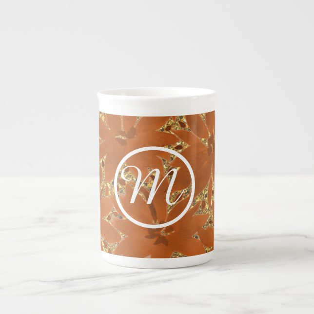 Caneca De Porcelana Design de Sparkle Dourado monograma personalizado (Frente)