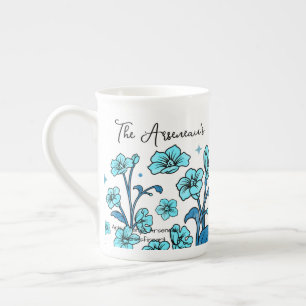 Caneca De Porcelana Design FLORAL Azul Teal Moderno PERSONALIZAR