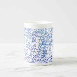 Caneca De Porcelana Design floral de desenho botânico azul