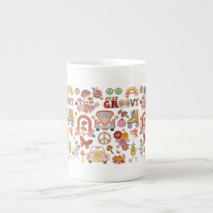 Caneca De Porcelana Design floral floral de flores coloridas retrógrad