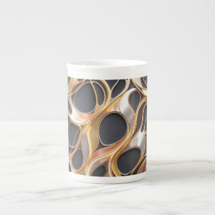 Caneca De Porcelana Design Fluido Metálico Abstrato dourado e prateado