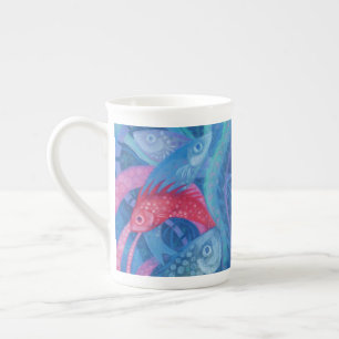 Caneca De Porcelana Desova, Peixe, Rosa E Azul, Submarino