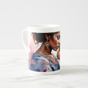 Caneca De Porcelana Dia das Mães Arte de Amor em Aquarela Africana