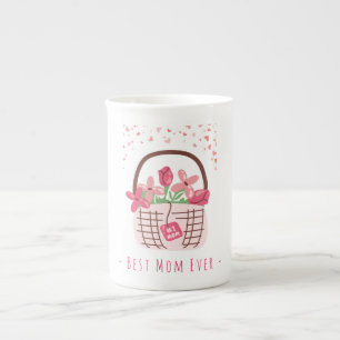 Caneca De Porcelana Dia das Mães,Melhor Mãe do Mundo, com Flor Bonita