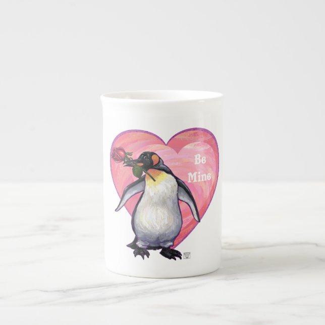 Caneca De Porcelana Dia de os namorados de pinguim (Frente)