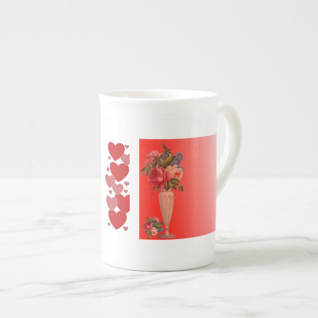Caneca De Porcelana Dia de os namorados Vaso de Rosas Românticos Várgu (Frente Esquerda)