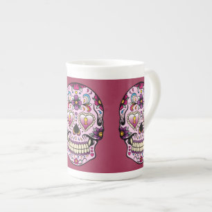 Caneca De Porcelana Dia do Crânio do Açúcar Morto Rosa