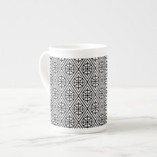 Caneca De Porcelana Diamantes de Damasco Medieval, preto e branco