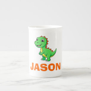 Caneca De Porcelana Dinossauro Nome Personalizado Fofinho para Criança
