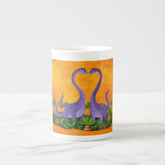 Caneca De Porcelana Dinossauros bonitos e românticos (Frente)
