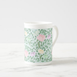 Caneca De Porcelana Doce flores pastéis em azul