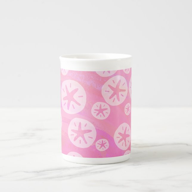 Caneca De Porcelana Dólar de areia branco e rosa (Frente)