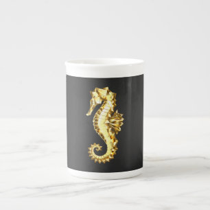 Caneca De Porcelana Dourado Cavalo de Mar Poligonal