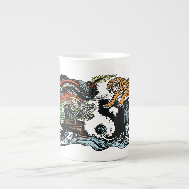Caneca De Porcelana Dragão chinês versus tigre (Frente)