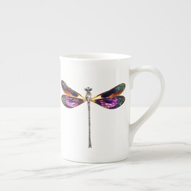 Caneca De Porcelana Dragonfly em Prata, Dourada, Roxa e Preta (Direita)