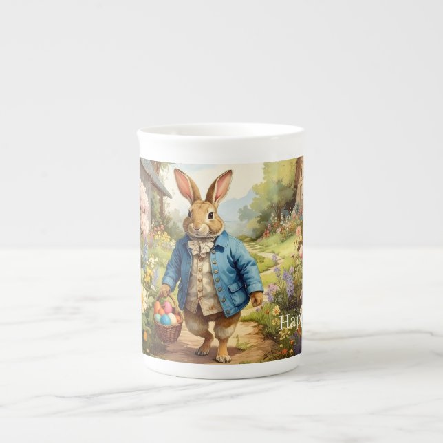 Caneca De Porcelana Easter Bunny Collecting Easter Eggs (Frente)