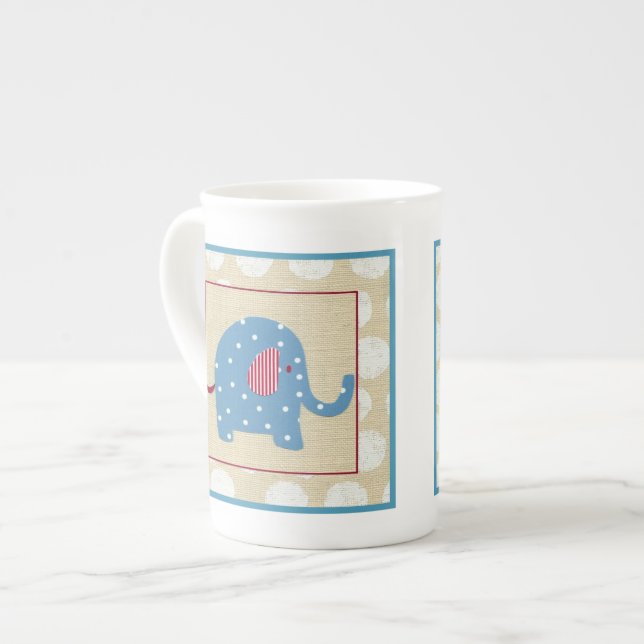 Caneca De Porcelana Elefante azul com Bolinhas brancas (Frente Esquerda)