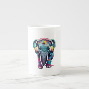 Caneca De Porcelana Elefante de Bebê Bonito com Fones de ouvido