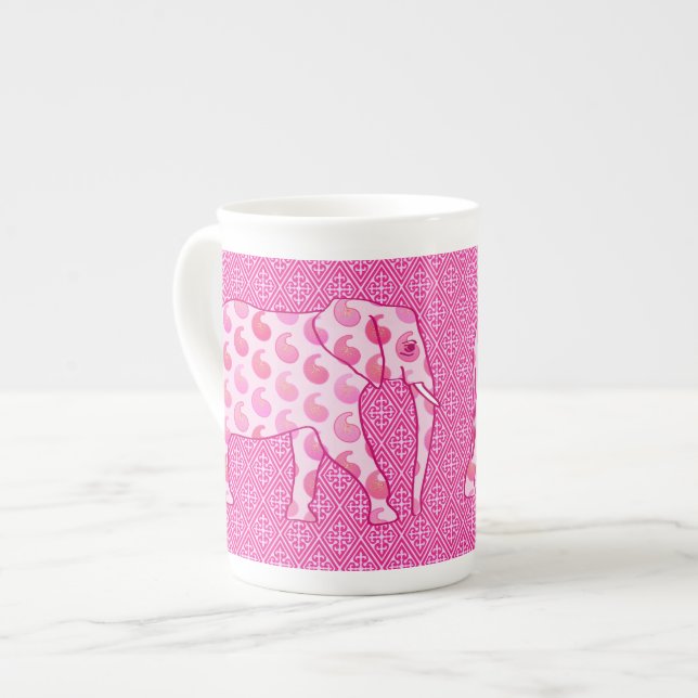 Caneca De Porcelana Elefante de Paisley - rosa-gelo e fuchsia (Frente Esquerda)