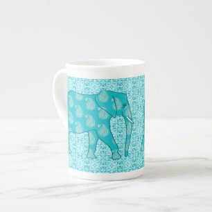 Caneca De Porcelana Elefante de Paisley - turquesa e aqua