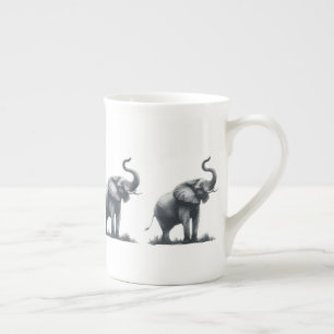 Caneca De Porcelana Elefante majestoso com tronco levantado