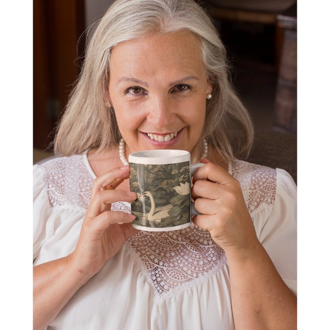 Caneca De Porcelana Elegância Botânica - Cisne na Floresta (Criador carregado)
