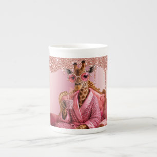Caneca De Porcelana Elegância de Girafa Glamourosa em Rosa