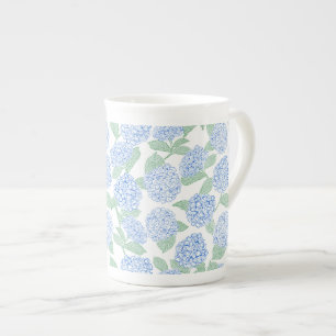 Caneca De Porcelana Elegante Hydrangea Azul Verde Preppy