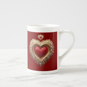Caneca De Porcelana Elegante Moldura de Coração em Ouro com Detalhe em