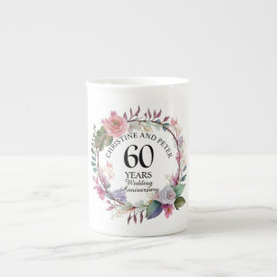 Caneca De Porcelana Elegante Qualquer Casamento (60) Aniversário Flora