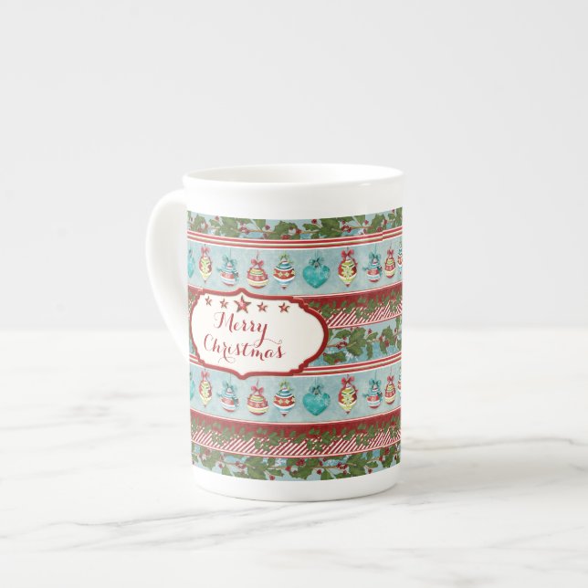 Caneca De Porcelana Enfeites de natal de Aquarelas Manuais com Separaç (Frente Esquerda)