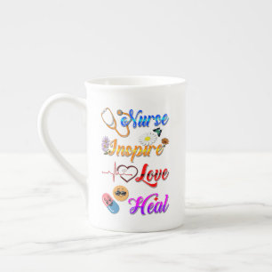 Caneca De Porcelana Enfermeira Copos Inspire Amor Cura Med Terapeuta