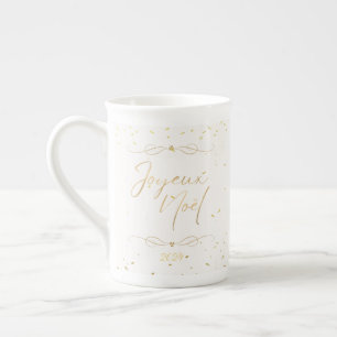 Caneca De Porcelana Entretenimento de Natal Elegante Creme e Dourado