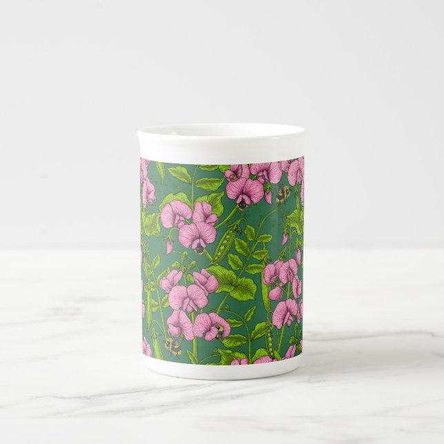 Caneca De Porcelana Ervilhas doces e espécimes do gênero Bombus spp.,  (Frente)
