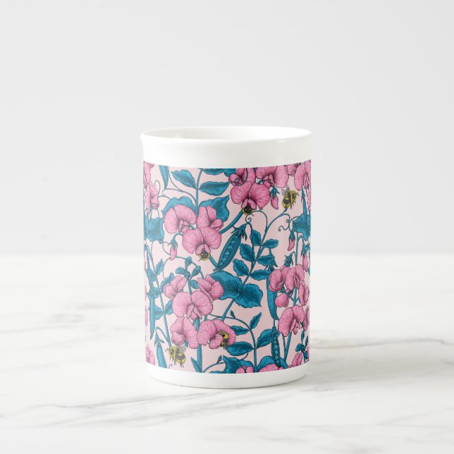 Caneca De Porcelana Ervilhas doces e espécimes do gênero Bombus spp.,  (Frente)