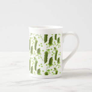 Caneca De Porcelana Ervilhas Plantas Folhas Vegetais Redondos Alimento