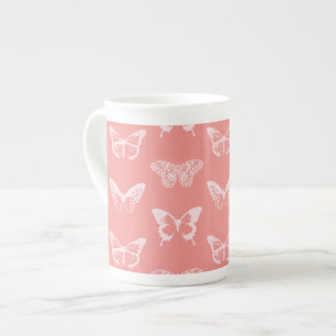 Caneca De Porcelana Esboço da borboleta, rosa do coral