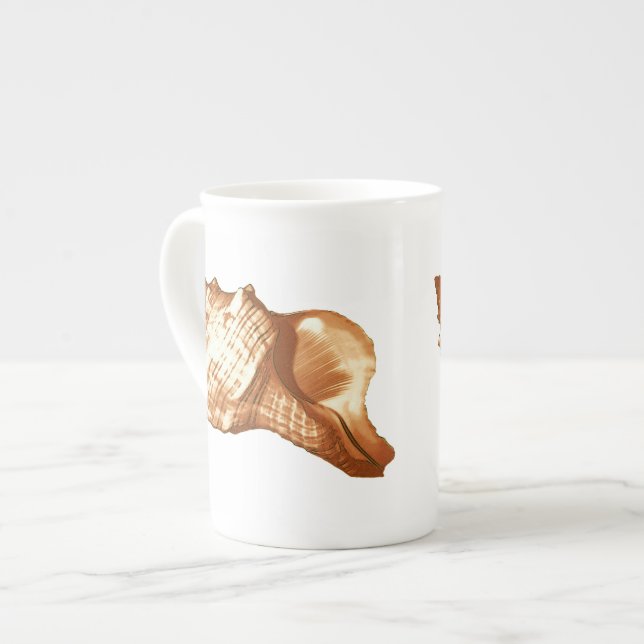 Caneca De Porcelana Esboço da concha - castanho, branco e bronzeado (Frente Esquerda)