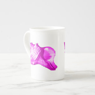 Caneca De Porcelana Esboço da concha - tons de orquídea e branco