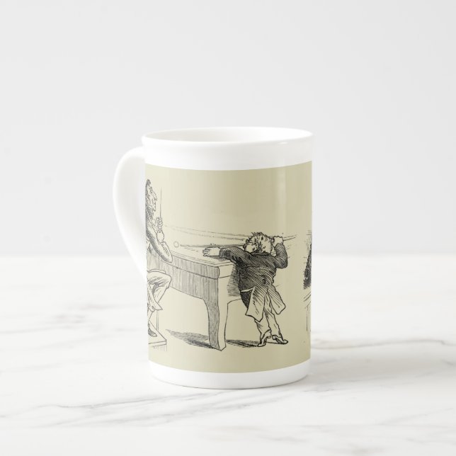 Caneca De Porcelana Esboço do Lápis de Dois Homens Jogando Piscina (Frente Esquerda)