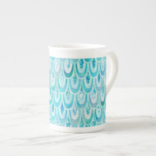 Caneca De Porcelana Escalas De Peixes De Sereia Cinzenta De Teal Azul