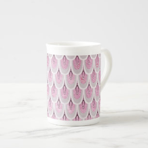 Caneca De Porcelana Escamas De Peixes De Sereia Cinzentos, Rosa-Brilha