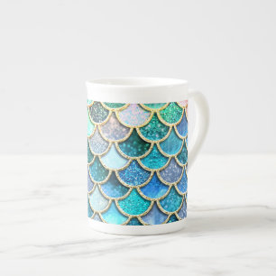 Caneca De Porcelana Escamas de Sereia Rosa-Aqua - Escalas de Sereia