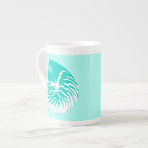 Caneca De Porcelana Escudo do nautilus - turquesa, aqua e branco