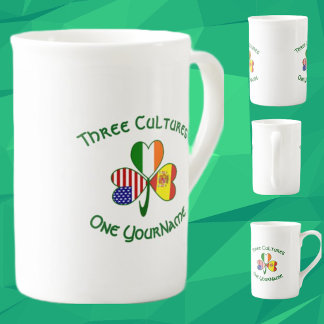 Caneca De Porcelana Espanha Ireland USA Flags Shamrock Seu Nome