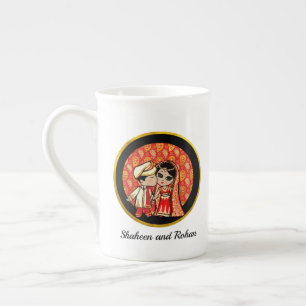Caneca De Porcelana Esposa Casal de Casamento de Cartoon Indiana Perso