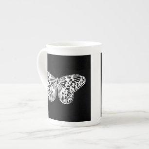 Caneca De Porcelana Esquema da borboleta, branco e preto