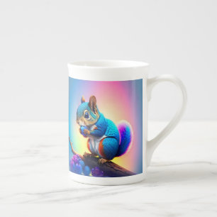 Caneca De Porcelana Esquilo Azul Comendo Uma Fruta-323232
